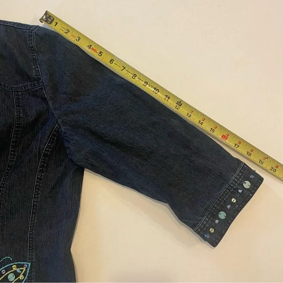 Alfred Dunner dark Denim Jacket with Butterfly Accents. Size 16. Pre-owned. - Picture 12 of 12